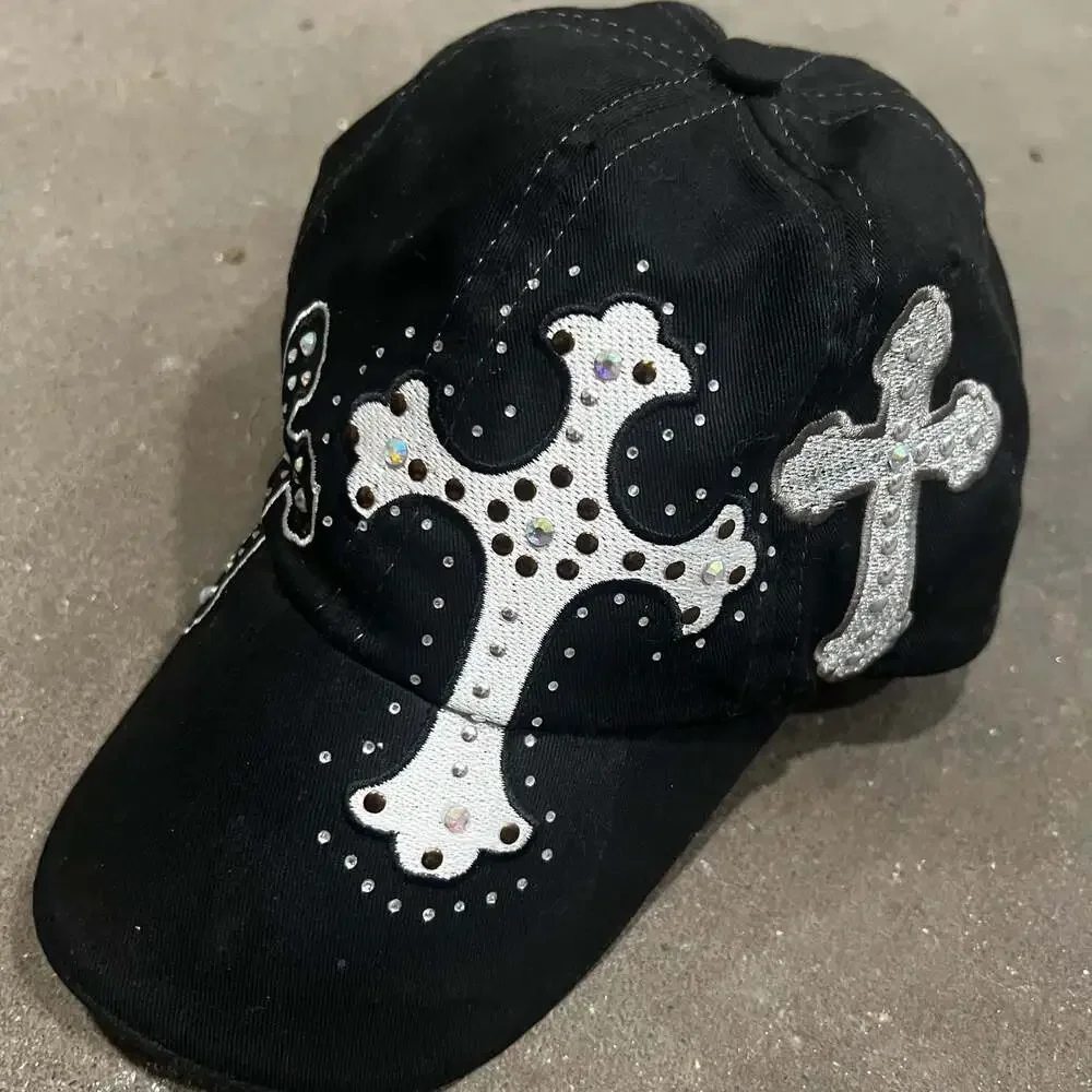 M&F Western Products Black Baseball Cap with Rhinestone Cross Embellishments